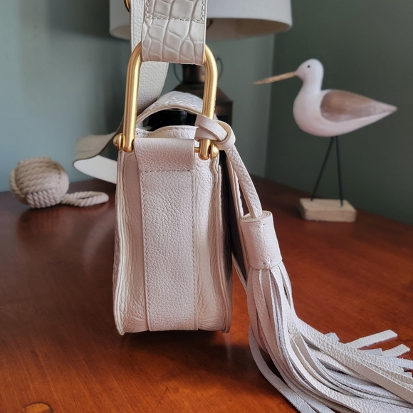 Vince Camuto Tal Croc Embossed Leather  Saddle Bag in Cream - Picture 7 of 16